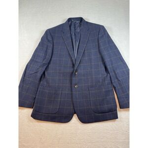Jos A Bank Blue Plaid Blazer Brr Comfort 46 Long Navy Windowpane Wool Preppy